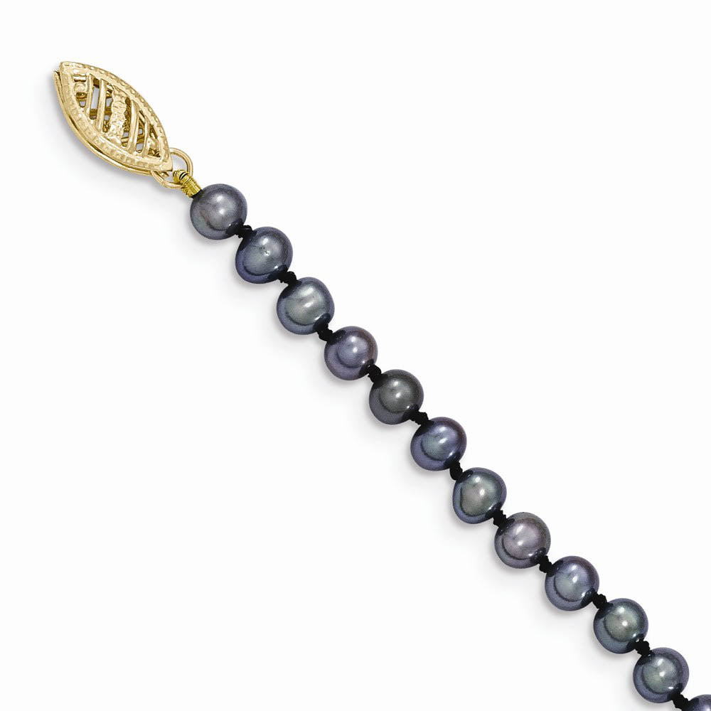 Alternate view of the 4-5mm, Black FW Cultured Pearl & 14k Yellow Gold Clasp Necklace by The Black Bow Jewelry Co.