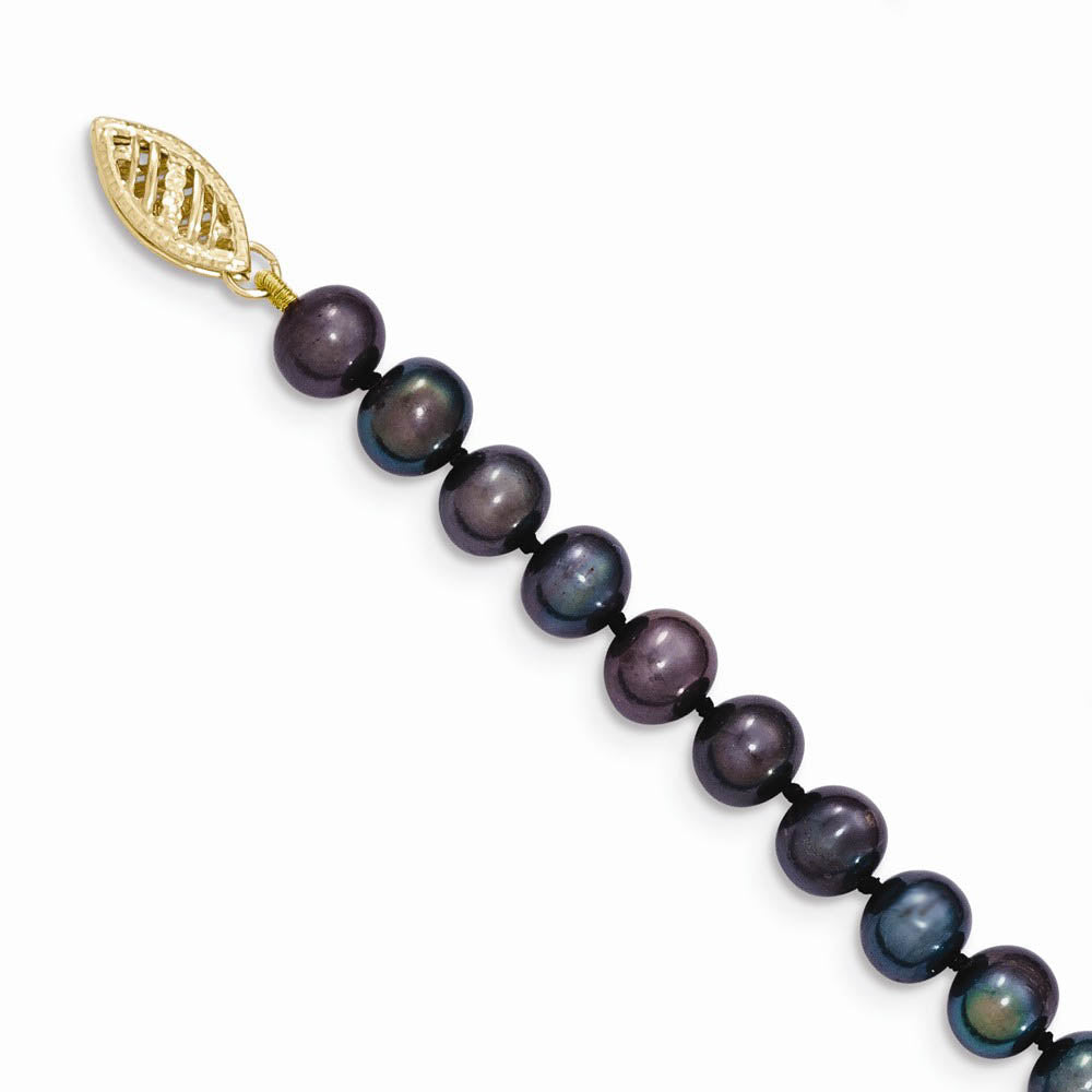 Alternate view of the 6-7mm, Black FW Cultured Pearl & 14k Yellow Gold Clasp Necklace by The Black Bow Jewelry Co.