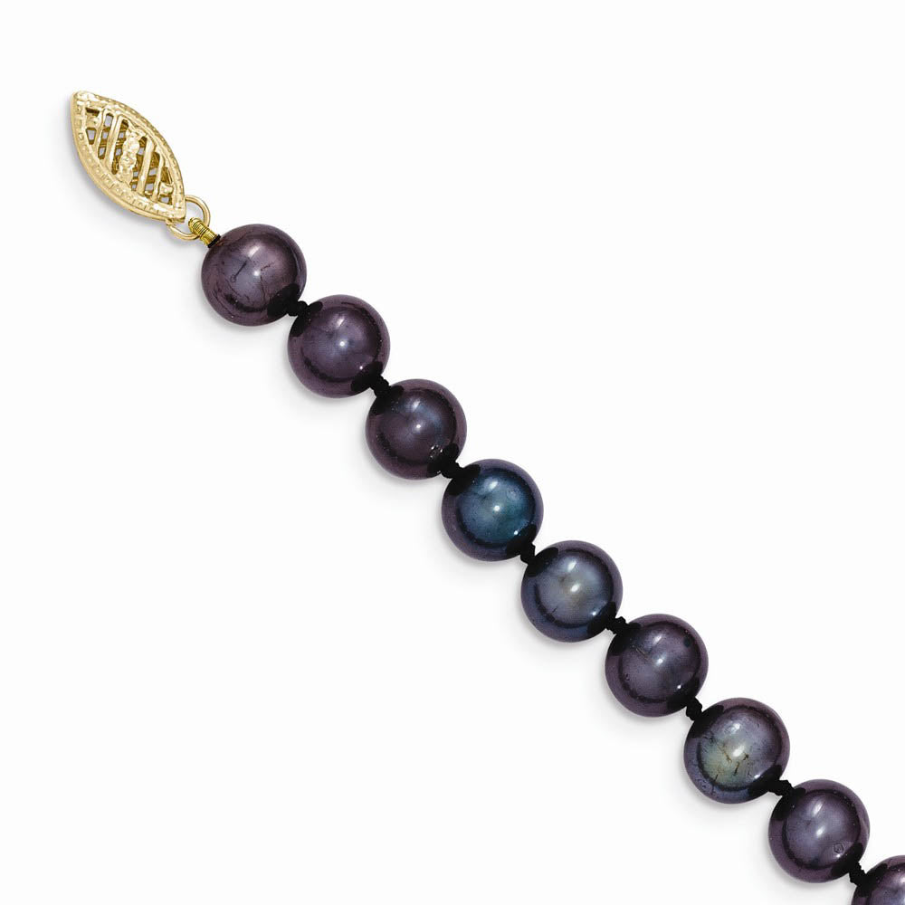 Alternate view of the 7-8mm, Black FW Cultured Pearl & 14k Yellow Gold Clasp Necklace by The Black Bow Jewelry Co.