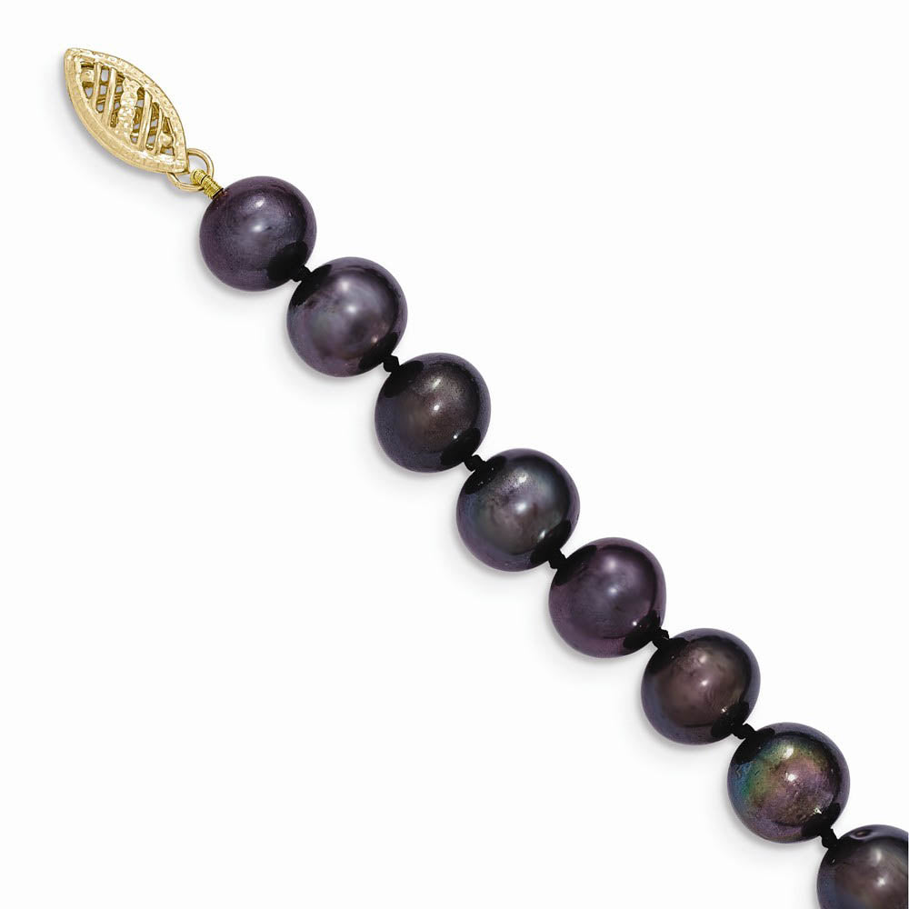 Alternate view of the 8-9mm, Black FW Cultured Pearl & 14k Yellow Gold Clasp Necklace by The Black Bow Jewelry Co.