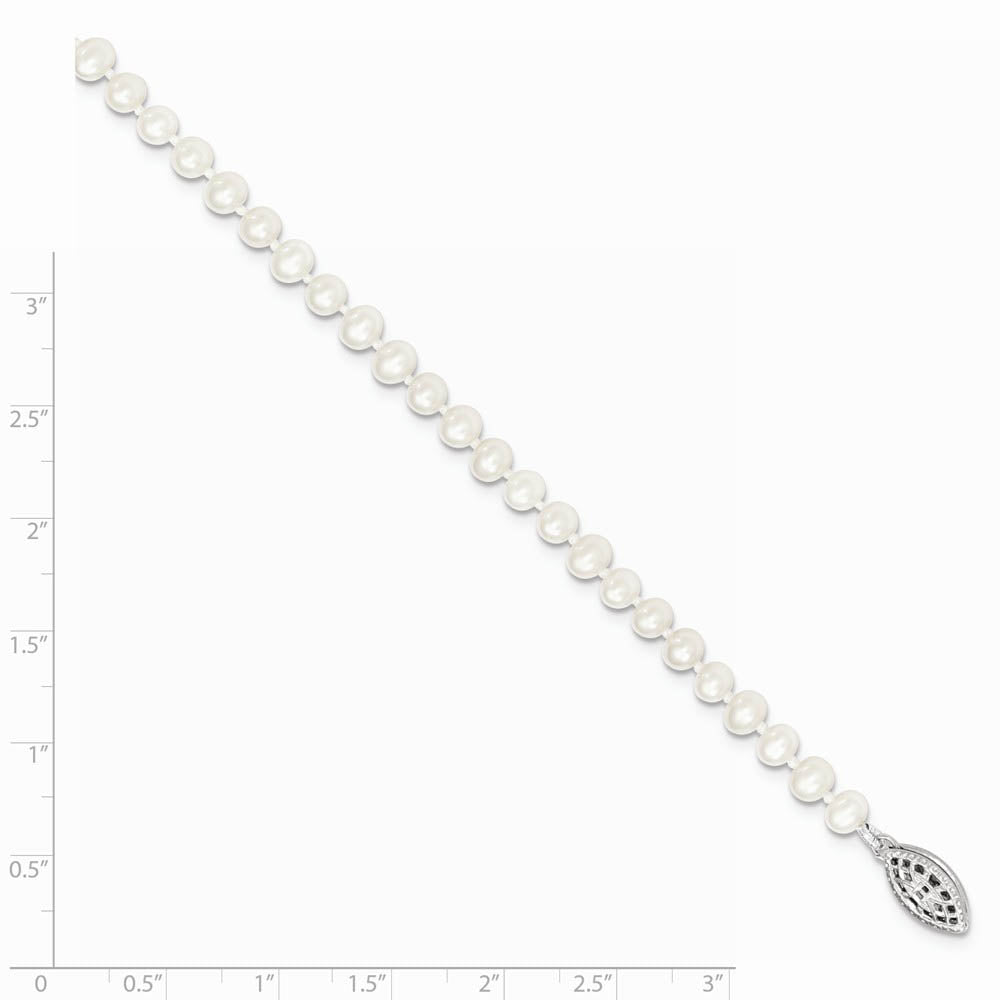 Alternate view of the 4-5mm, White FW Cultured Pearl & Sterling Silver Clasp Necklace by The Black Bow Jewelry Co.