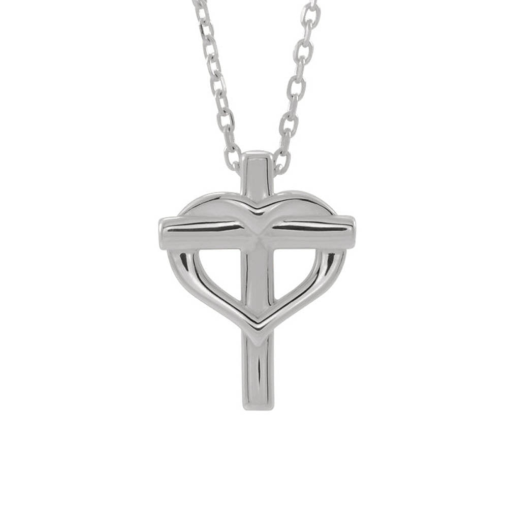 Youth 14k White or Yellow Gold Heart Cross Necklace, 15 Inch, Item N14112 by The Black Bow Jewelry Co.