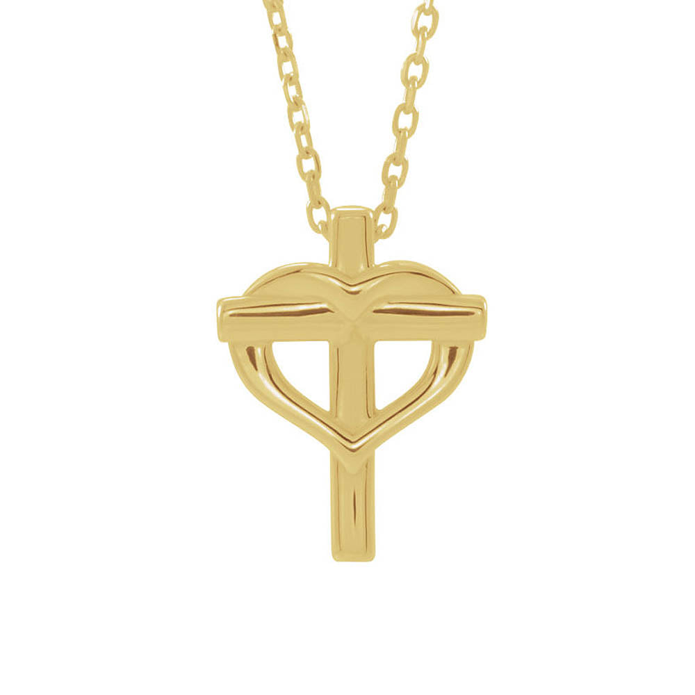Alternate view of the Youth 14k White or Yellow Gold Heart Cross Necklace, 15 Inch by The Black Bow Jewelry Co.