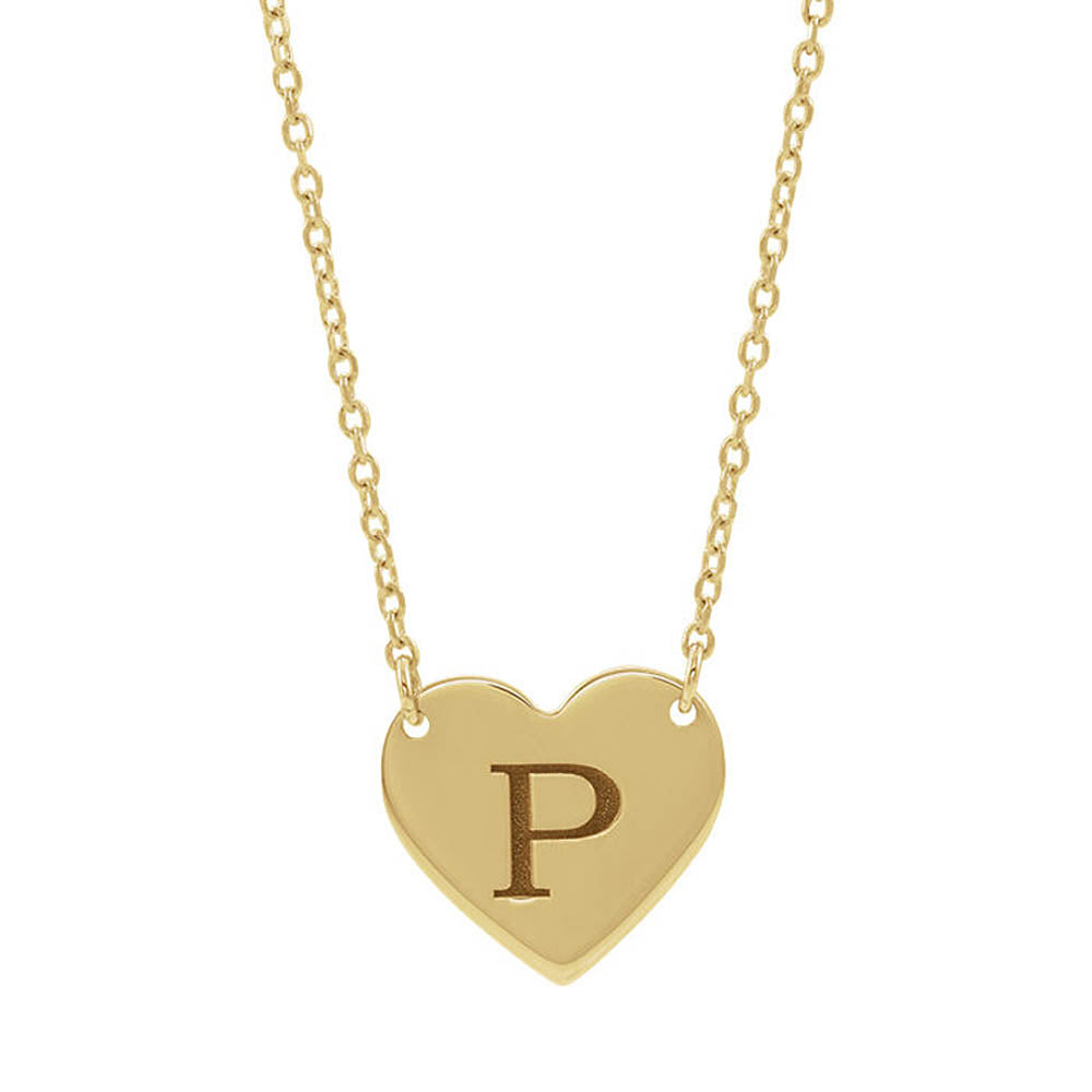 Alternate view of the 14k Yellow Gold Engravable 11 x 12mm Heart Necklace, 16-18 Inch by The Black Bow Jewelry Co.