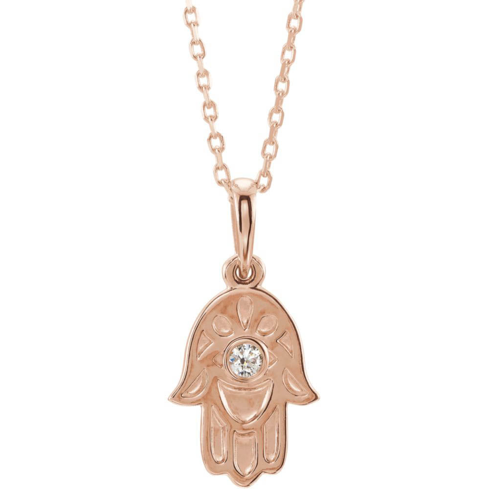 14k Yellow, White or Rose Gold Diamond Small Hamsa Necklace, 16-18 In., Item N14121 by The Black Bow Jewelry Co.