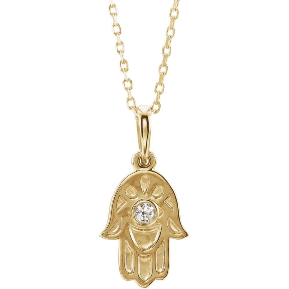 Alternate view of the 14k Yellow, White or Rose Gold Diamond Small Hamsa Necklace, 16-18 In. by The Black Bow Jewelry Co.