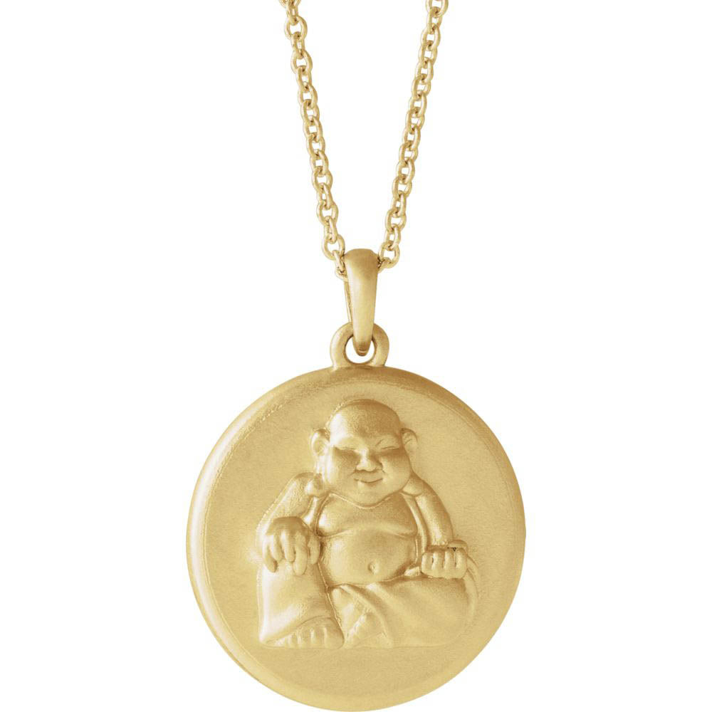 Alternate view of the 14k White, Yellow or Rose Gold Buddha 16mm Disc Necklace, 16-18 Inch by The Black Bow Jewelry Co.