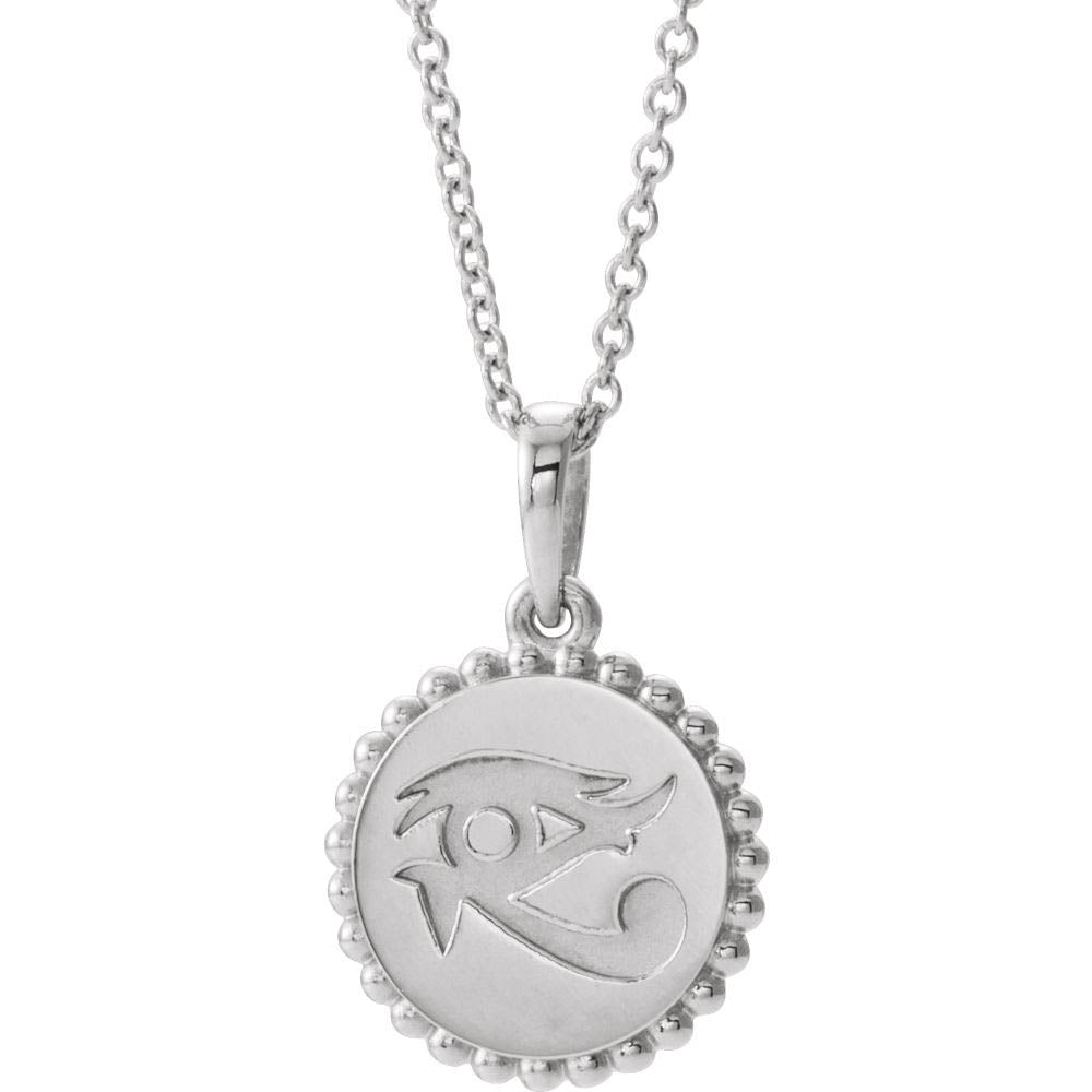 Alternate view of the 14k White, Yellow or Rose Gold Eye of Horus 12mm Disc Necklace, Adj. by The Black Bow Jewelry Co.