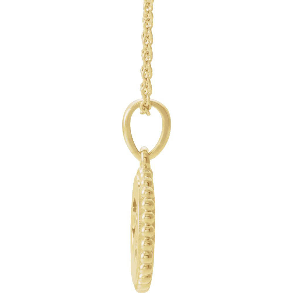 Alternate view of the 14k Yellow Gold Eye of Horus 12mm Disc Necklace, 16-18 Inch by The Black Bow Jewelry Co.