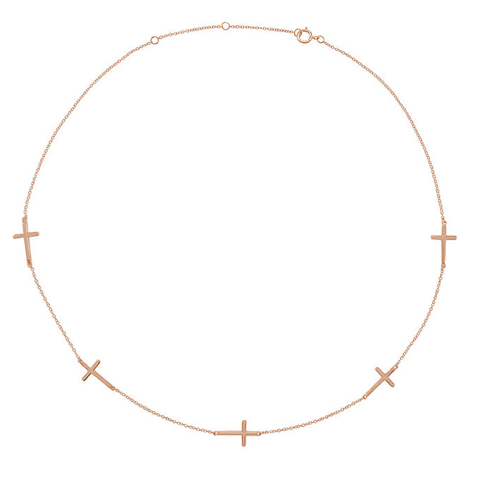 14k Yellow, White or Rose Gold 5 Station Sideways Cross Necklace, Item N14127 by The Black Bow Jewelry Co.