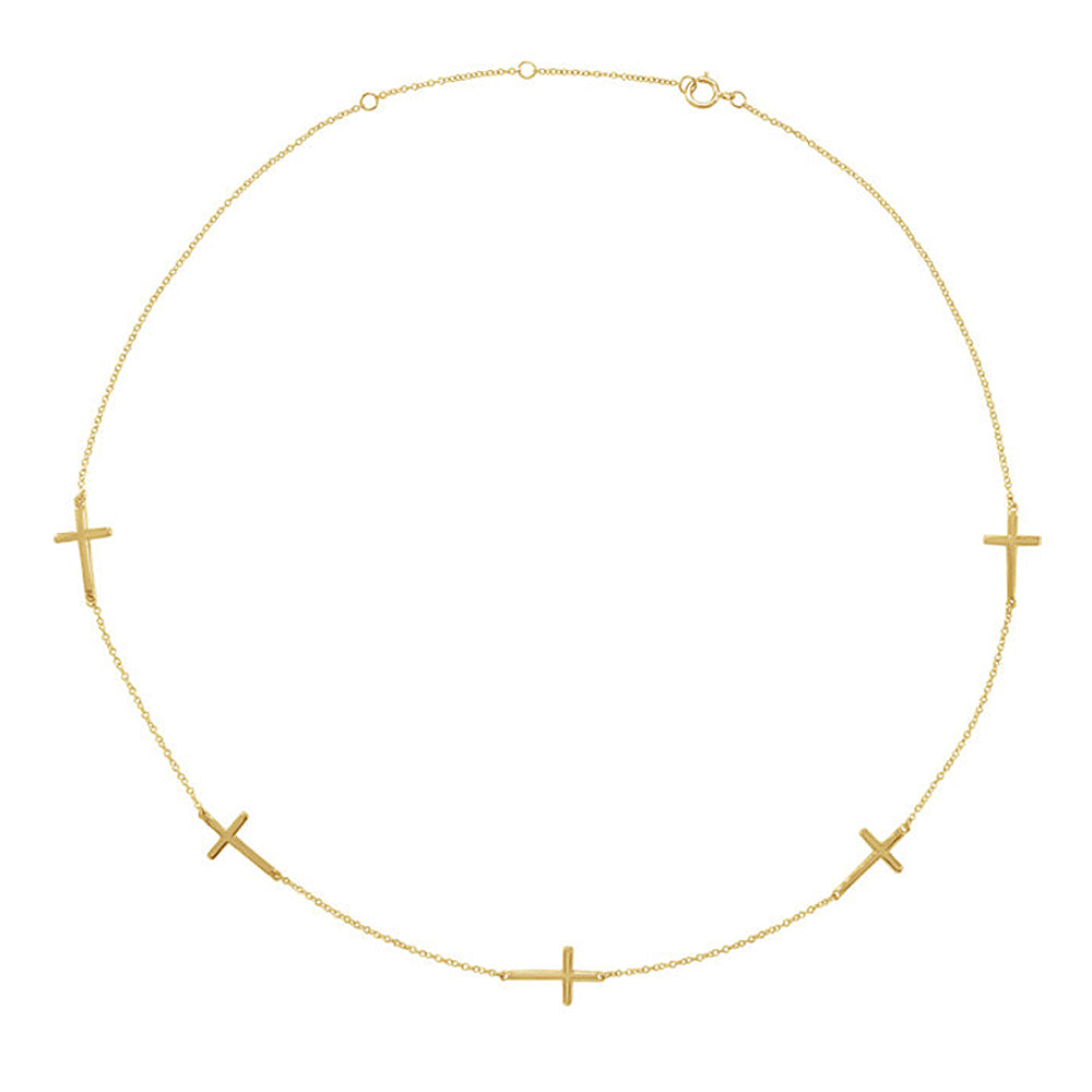 Alternate view of the 14k Yellow, White or Rose Gold 5 Station Sideways Cross Necklace by The Black Bow Jewelry Co.