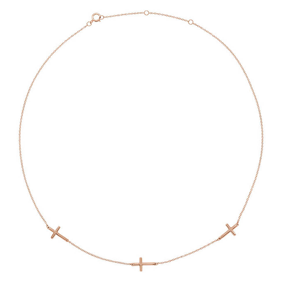 14k Yellow, White or Rose Gold 3 Station Sideways Cross Necklace, Item N14128 by The Black Bow Jewelry Co.