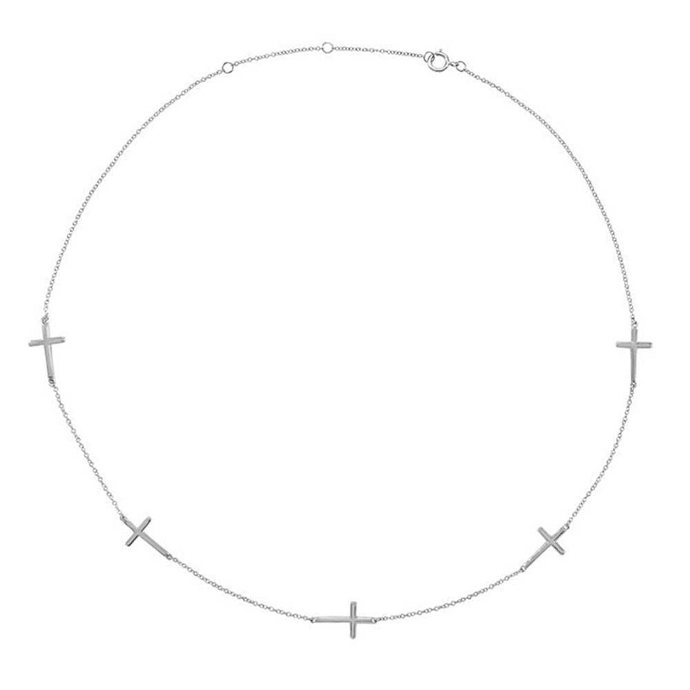 Alternate view of the 14k Yellow, White or Rose Gold 3 Station Sideways Cross Necklace by The Black Bow Jewelry Co.