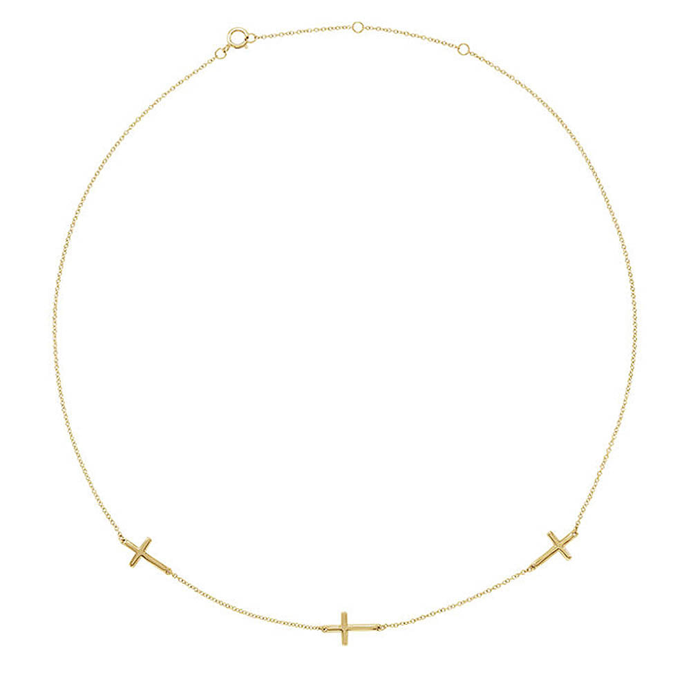 Alternate view of the 14k Yellow, White or Rose Gold 3 Station Sideways Cross Necklace by The Black Bow Jewelry Co.