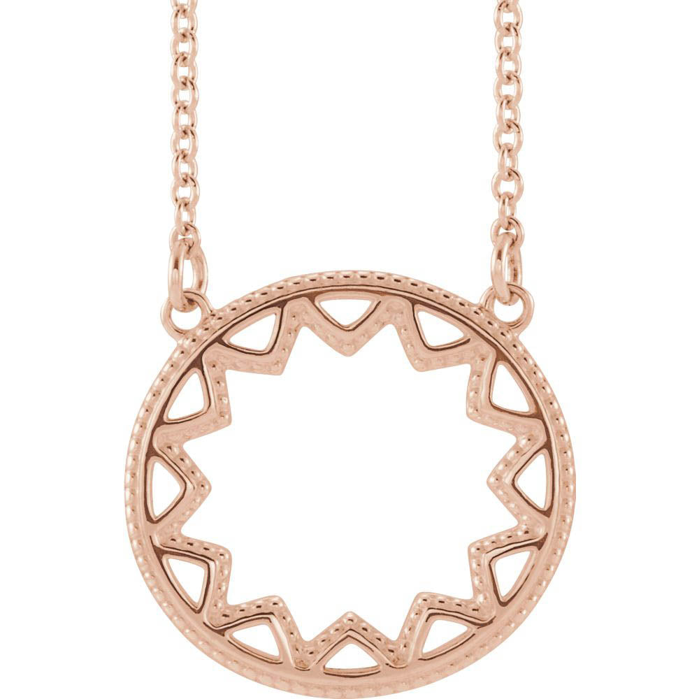 14k Yellow, White or Rose Gold 15mm Milgrain Sun Necklace, 16-18 Inch, Item N14134 by The Black Bow Jewelry Co.