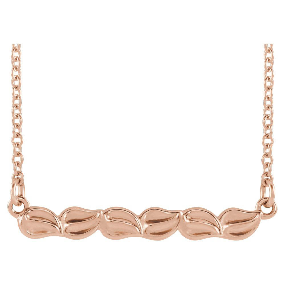 14k Yellow, White or Rose Gold Leaf Bar Necklace, 16-18 Inch, Item N14140 by The Black Bow Jewelry Co.