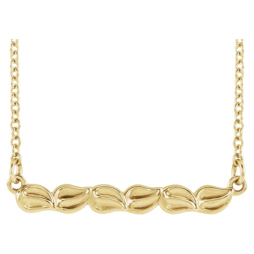 Alternate view of the 14k Yellow, White or Rose Gold Leaf Bar Necklace, 16-18 Inch by The Black Bow Jewelry Co.
