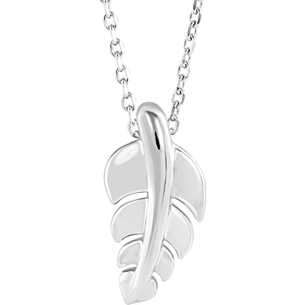 Alternate view of the 14k White, Rose or Yellow Gold Small Vertical Leaf Necklace, 16-18 In. by The Black Bow Jewelry Co.