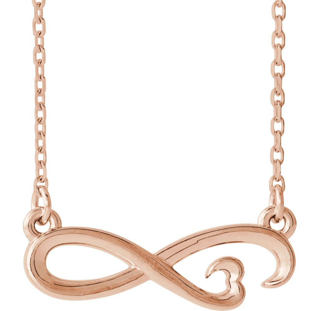 14k White, Yellow or Rose Gold Infinity Heart Necklace, 16-18 Inch, Item N14143 by The Black Bow Jewelry Co.