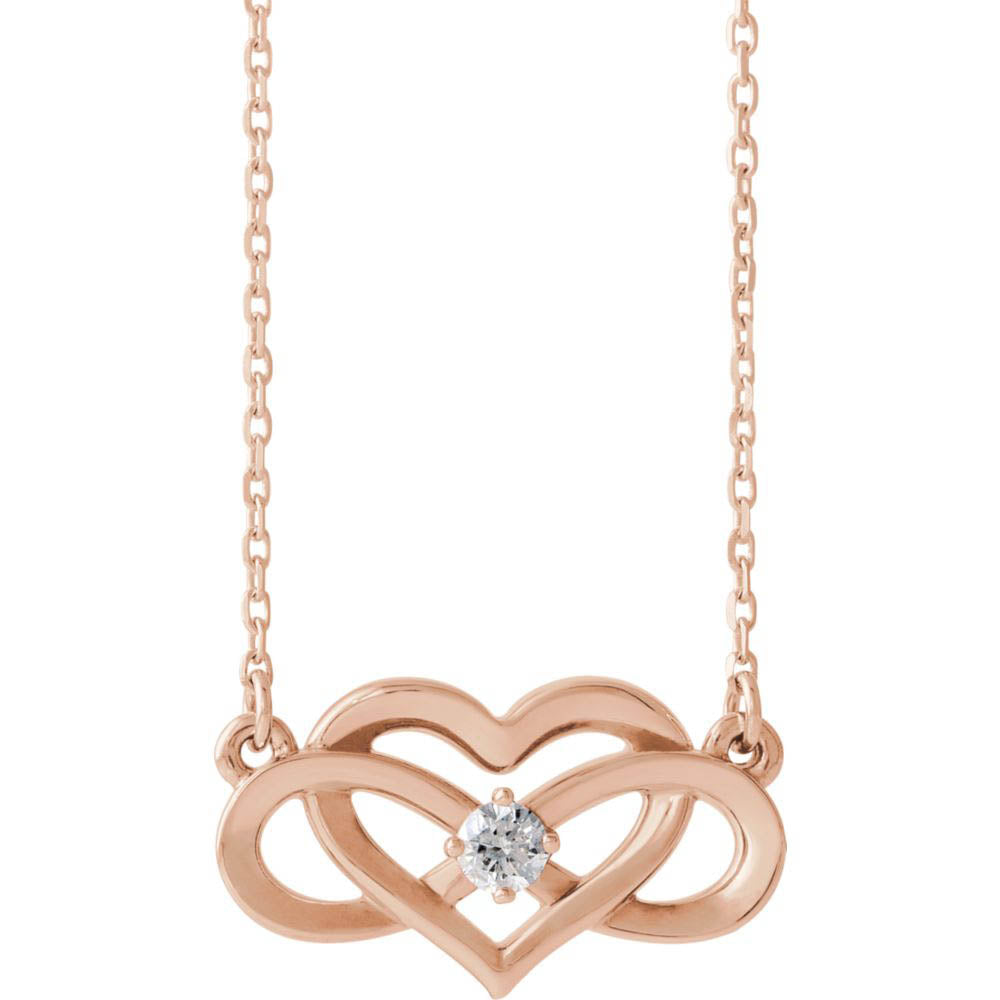 14k Yellow, White or Rose Gold Diamond Infinity Heart Necklace 16-18in, Item N14144 by The Black Bow Jewelry Co.