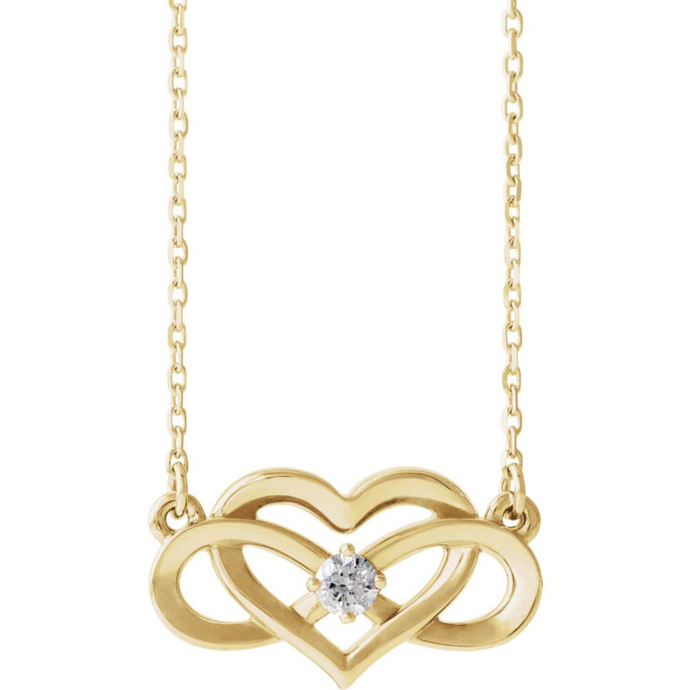 Alternate view of the 14k Yellow, White or Rose Gold Diamond Infinity Heart Necklace 16-18in by The Black Bow Jewelry Co.