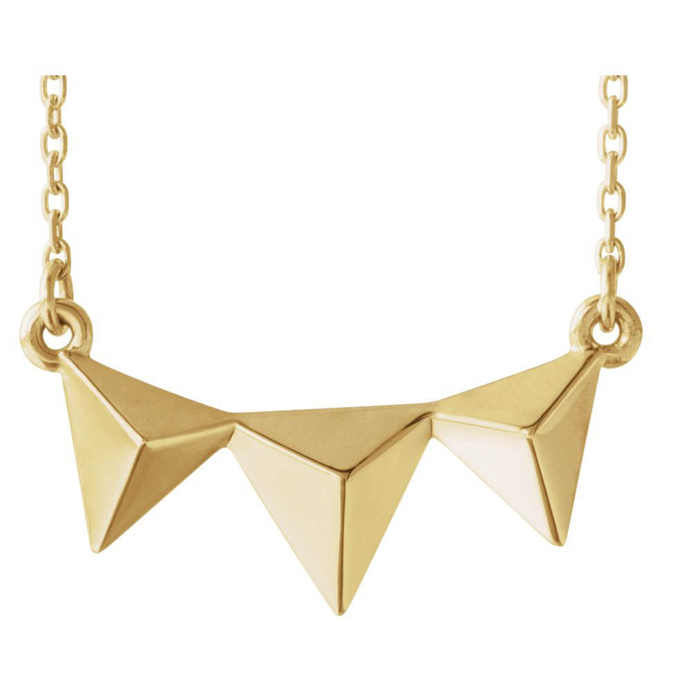 Alternate view of the 14k White, Yellow or Rose Gold Small Pyramid Bar Necklace, 16-18 Inch by The Black Bow Jewelry Co.