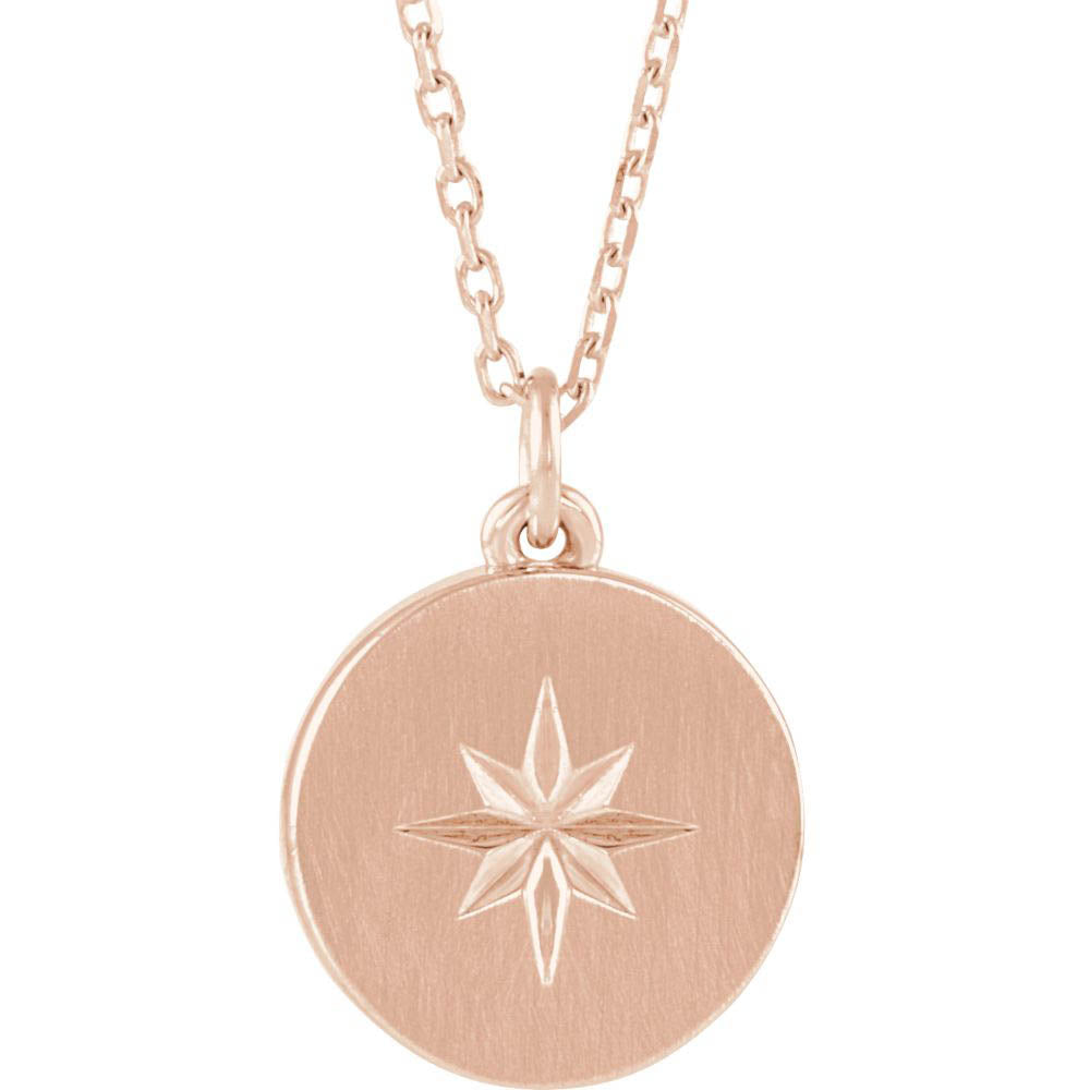 14k White, Yellow or Rose Gold 11mm Starburst Disc Necklace, 16-18 In., Item N14147 by The Black Bow Jewelry Co.