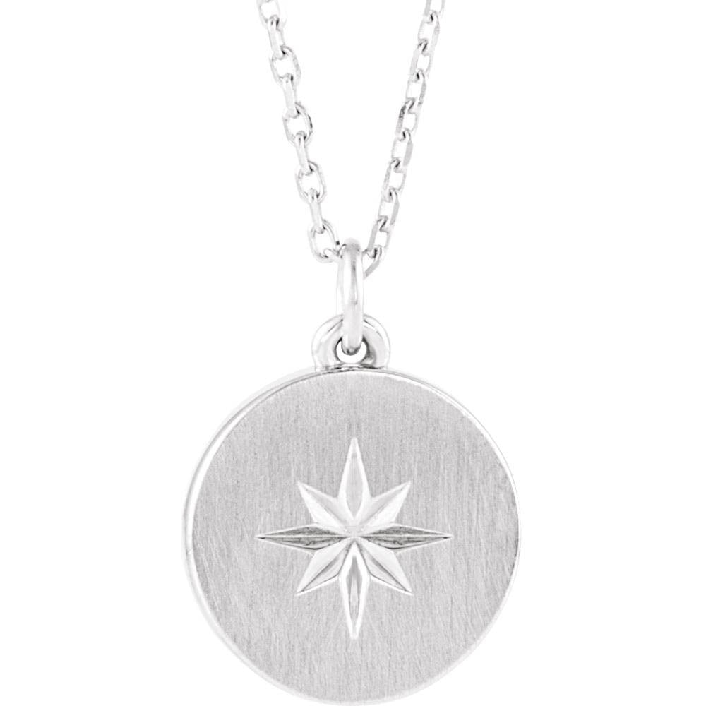 Alternate view of the 14k White, Yellow or Rose Gold 11mm Starburst Disc Necklace, 16-18 In. by The Black Bow Jewelry Co.