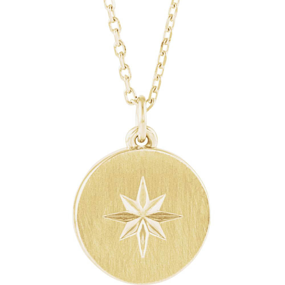 Alternate view of the 14k White, Yellow or Rose Gold 11mm Starburst Disc Necklace, 16-18 In. by The Black Bow Jewelry Co.