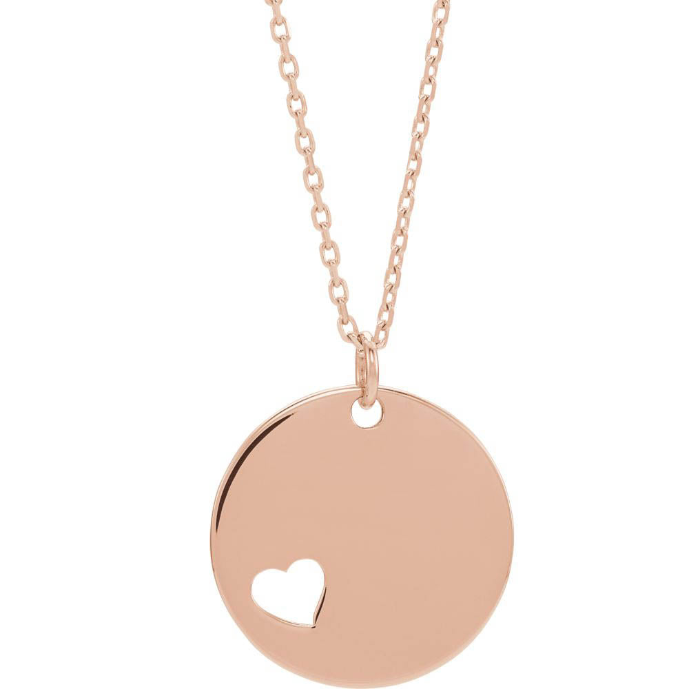14k Yellow, White or Rose Gold Pierced Heart Disc Necklace, 16-18 Inch, Item N14150 by The Black Bow Jewelry Co.