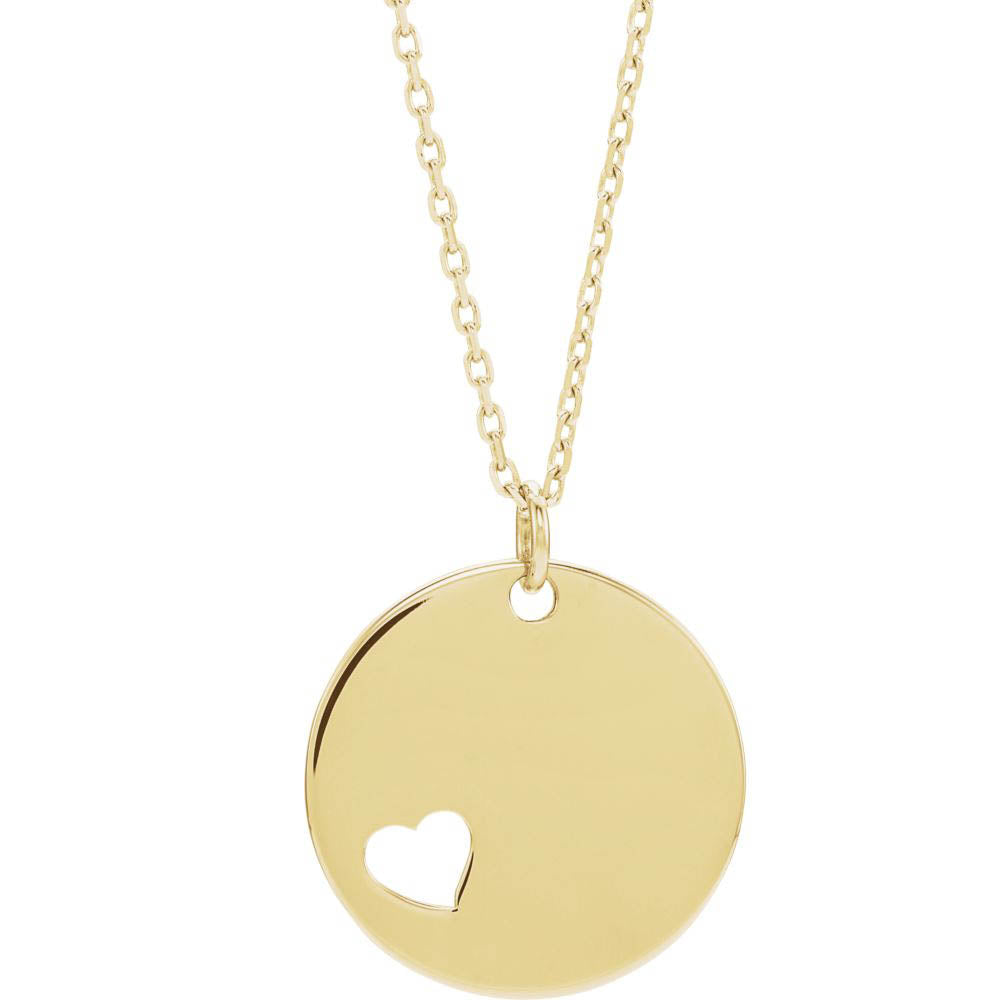 Alternate view of the 14k Yellow, White or Rose Gold Pierced Heart Disc Necklace, 16-18 Inch by The Black Bow Jewelry Co.
