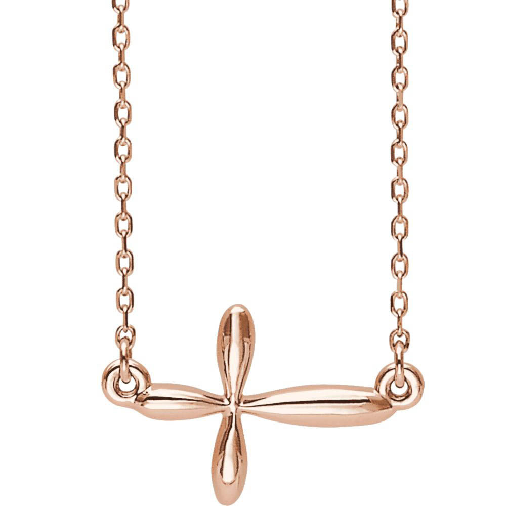 14k Yellow, White or Rose Gold Sideways Rounded Cross Necklace, Adj., Item N14154 by The Black Bow Jewelry Co.