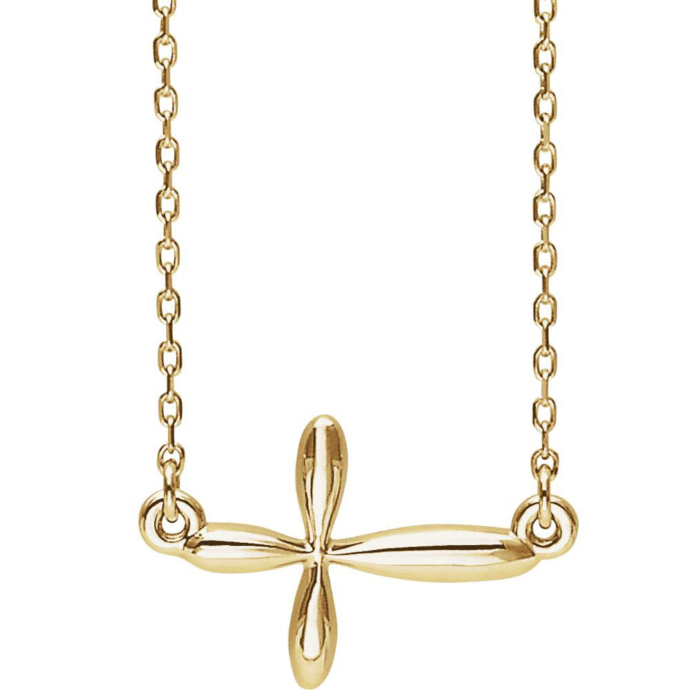 Alternate view of the 14k Yellow, White or Rose Gold Sideways Rounded Cross Necklace, Adj. by The Black Bow Jewelry Co.