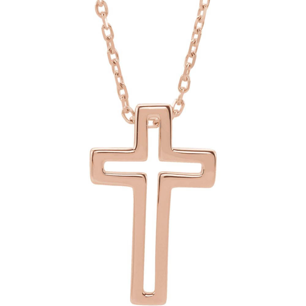 14k Yellow, White or Rose Gold Small Voided Cross Necklace, 16-18 Inch, Item N14156 by The Black Bow Jewelry Co.