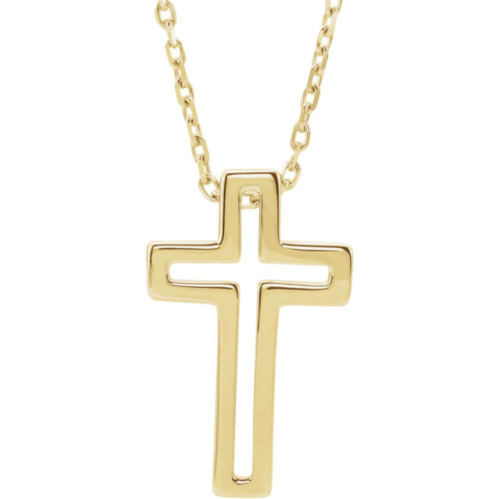 Alternate view of the 14k Yellow, White or Rose Gold Small Voided Cross Necklace, 16-18 Inch by The Black Bow Jewelry Co.