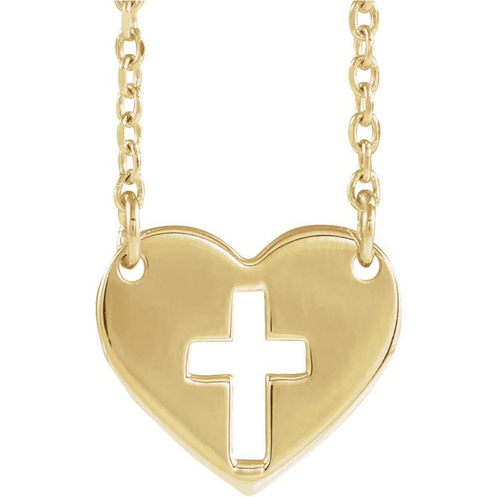 Alternate view of the 14k Yellow, White or Rose Gold Pierced Cross Heart Necklace, 16-18 In. by The Black Bow Jewelry Co.