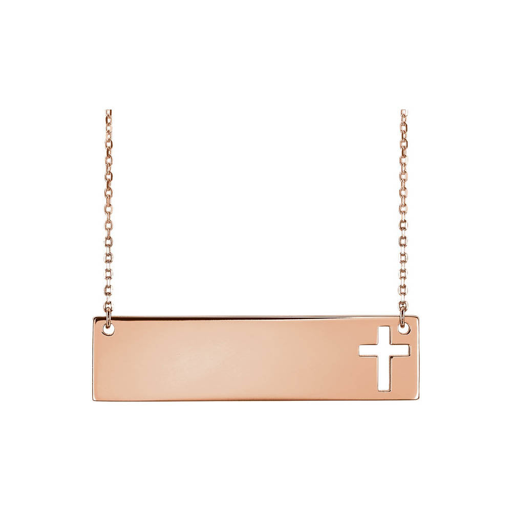 14k Yellow, White or Rose Gold Engravable Bar Cross Necklace, 16-18 In, Item N14161 by The Black Bow Jewelry Co.