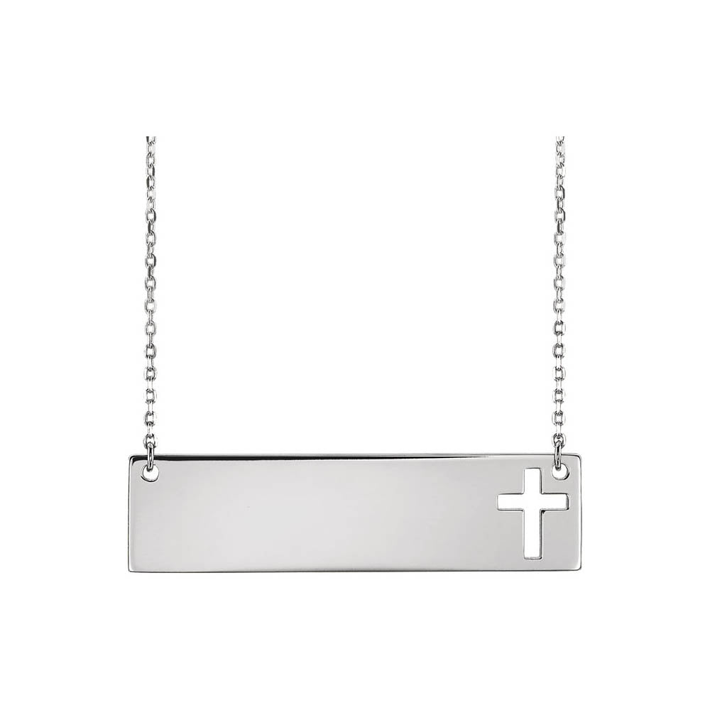 Alternate view of the 14k Yellow, White or Rose Gold Engravable Bar Cross Necklace, 16-18 In by The Black Bow Jewelry Co.