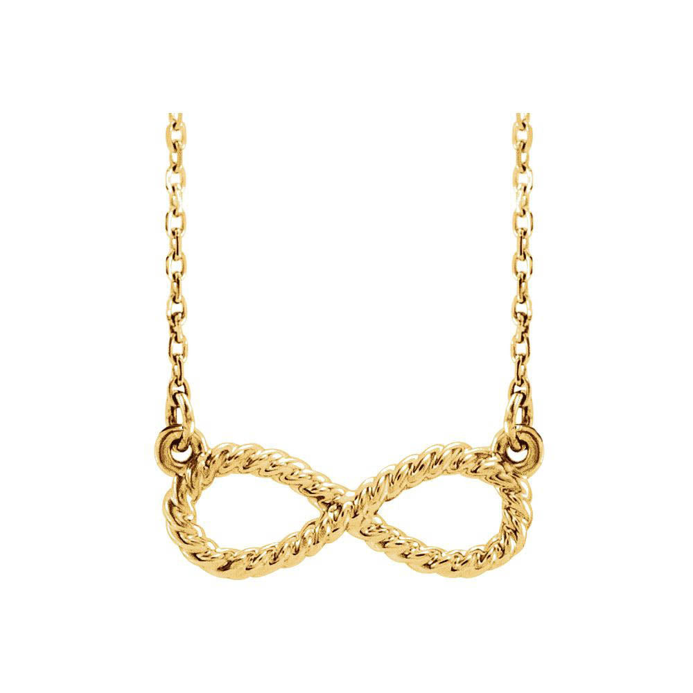Alternate view of the 14k Yellow, White or Rose Gold Small Rope Infinity Necklace 16-18 Inch by The Black Bow Jewelry Co.