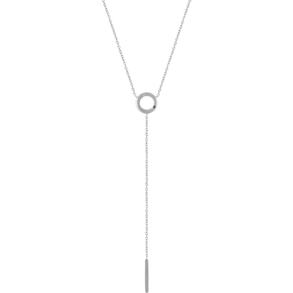 Alternate view of the 14k Yellow, White or Rose Gold Circle & Bar Y-Drop Necklace, 16-18 In. by The Black Bow Jewelry Co.