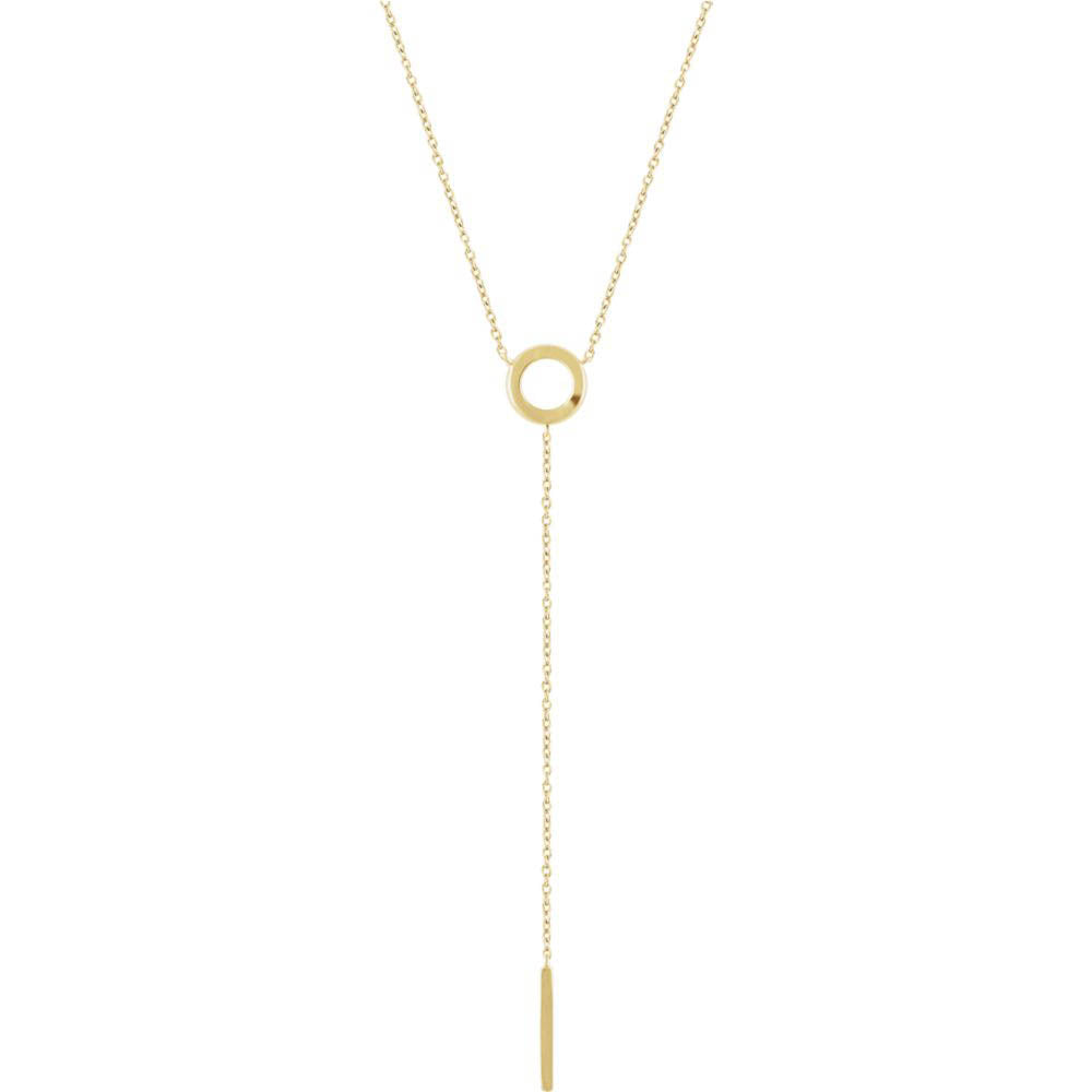 Alternate view of the 14k Yellow, White or Rose Gold Circle & Bar Y-Drop Necklace, 16-18 In. by The Black Bow Jewelry Co.