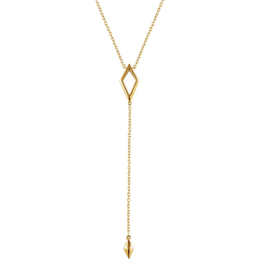 Alternate view of the 14k Yellow, White or Rose Gold Rhombus Y-Drop Necklace, 16-18 Inch by The Black Bow Jewelry Co.
