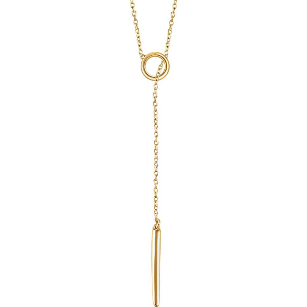 Alternate view of the 14k Yellow, White or Rose Gold Circle & Bar Lariat Necklace, 16-18 In. by The Black Bow Jewelry Co.