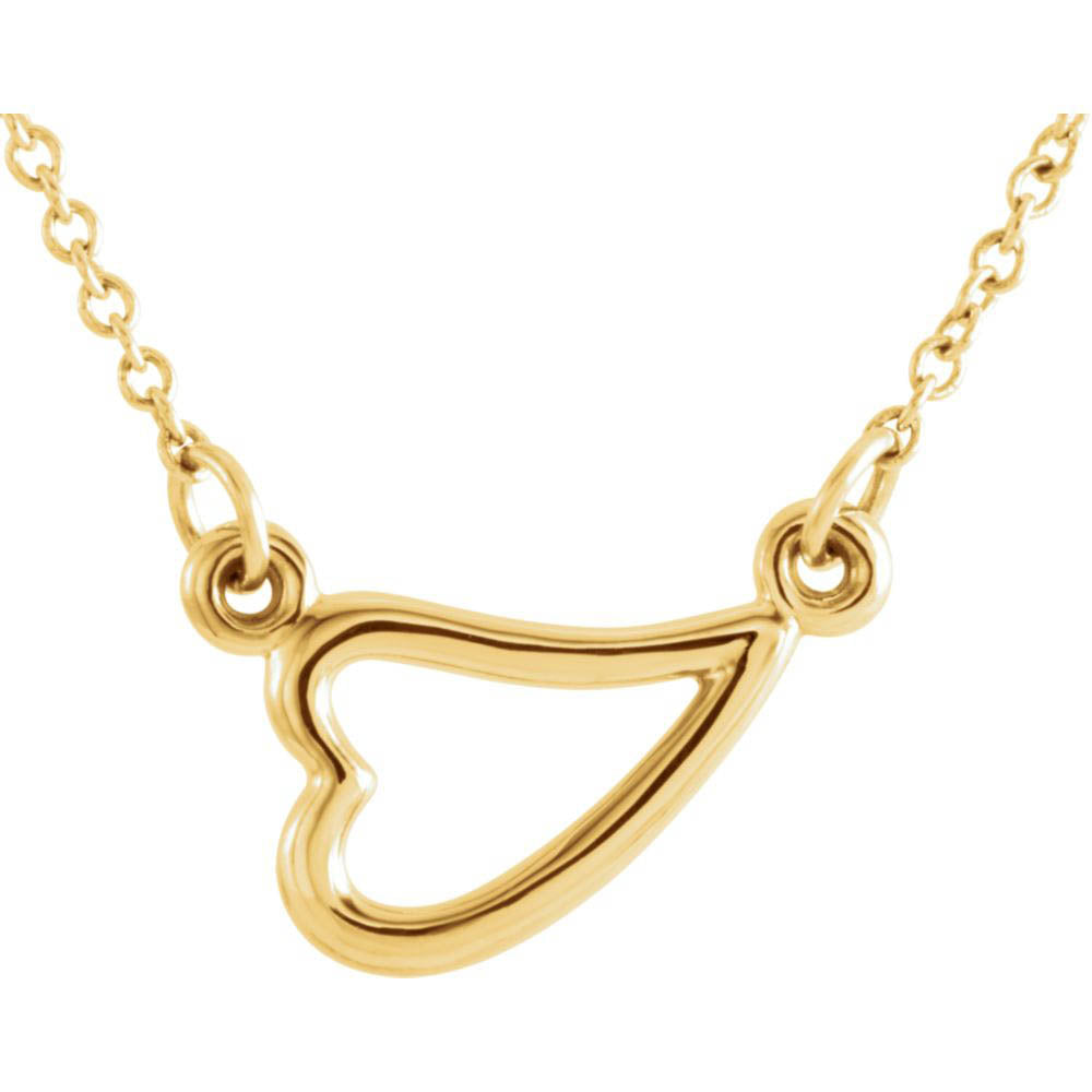 Alternate view of the 14k Yellow, White or Rose Gold Small Sideways Heart Necklace, 16-18 In by The Black Bow Jewelry Co.