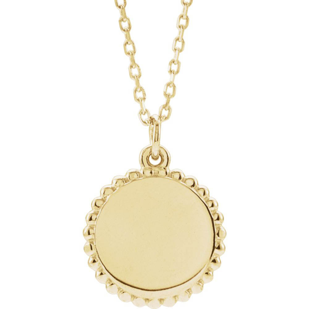 Alternate view of the 14k White, Yellow or Rose Gold 12mm Bead Edge Disc Necklace, 16-18 In. by The Black Bow Jewelry Co.
