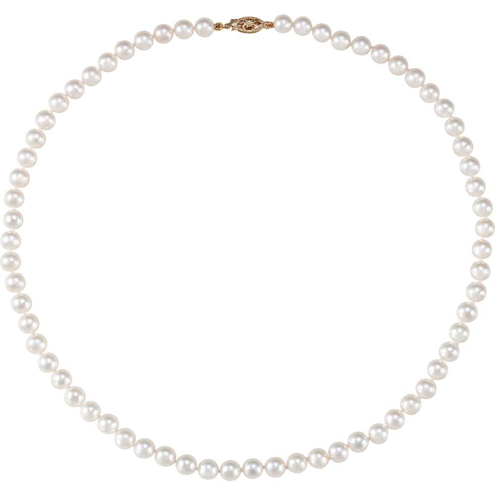 6.0-6.5mm White Akoya Cultured Pearl &amp; 14k Yellow Gold Necklace (A), Item N14177 by The Black Bow Jewelry Co.