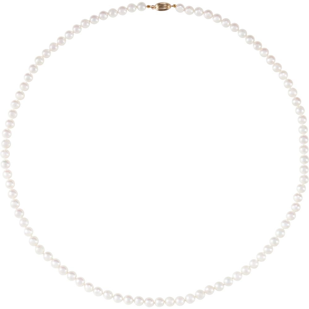 Alternate view of the 6.0-6.5mm White Akoya Cultured Pearl &amp; 14k Yellow Gold Necklace (A) by The Black Bow Jewelry Co.
