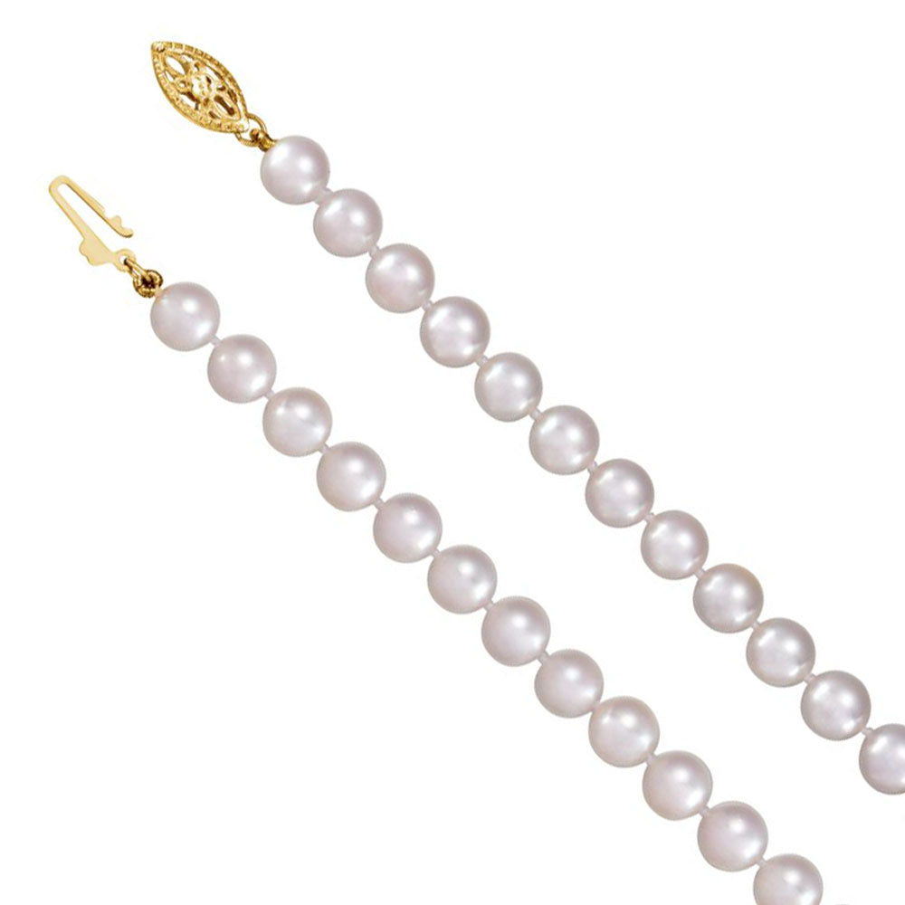 6-6.5mm Akoya Cultured White Pearl &amp; 14k Yellow Gold Necklace (AA), Item N14178 by The Black Bow Jewelry Co.