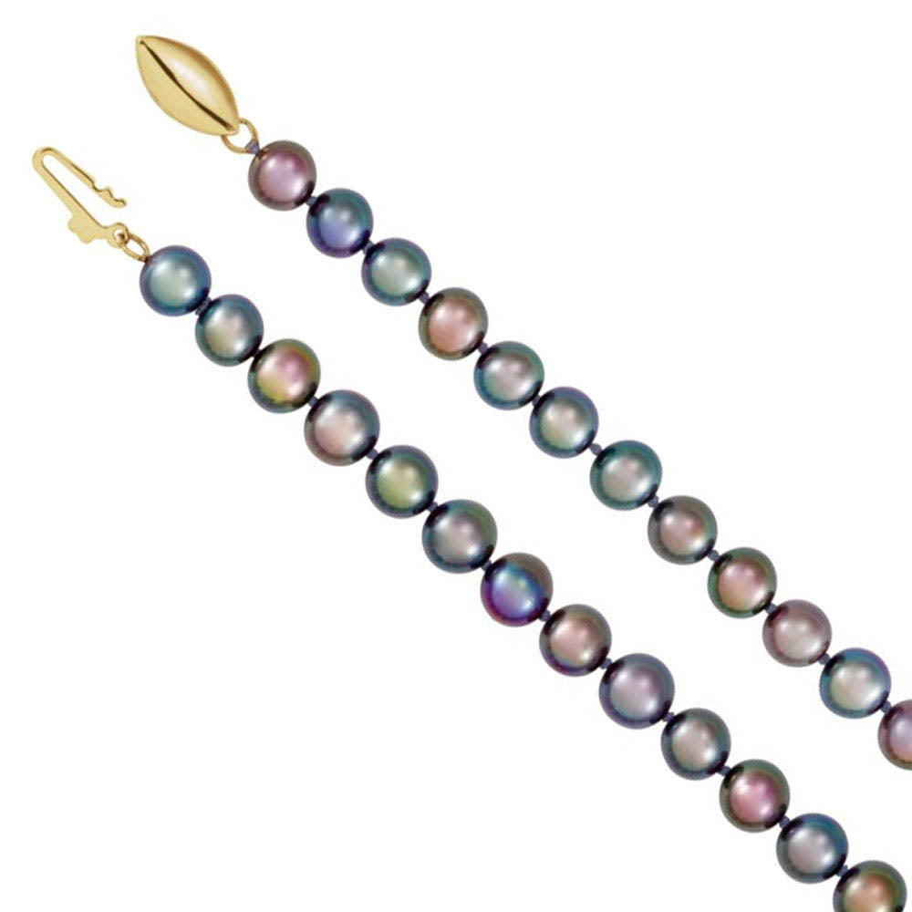 5.5-6.0mm, Black FW Cultured Pearl & 14k Yellow Gold Necklace