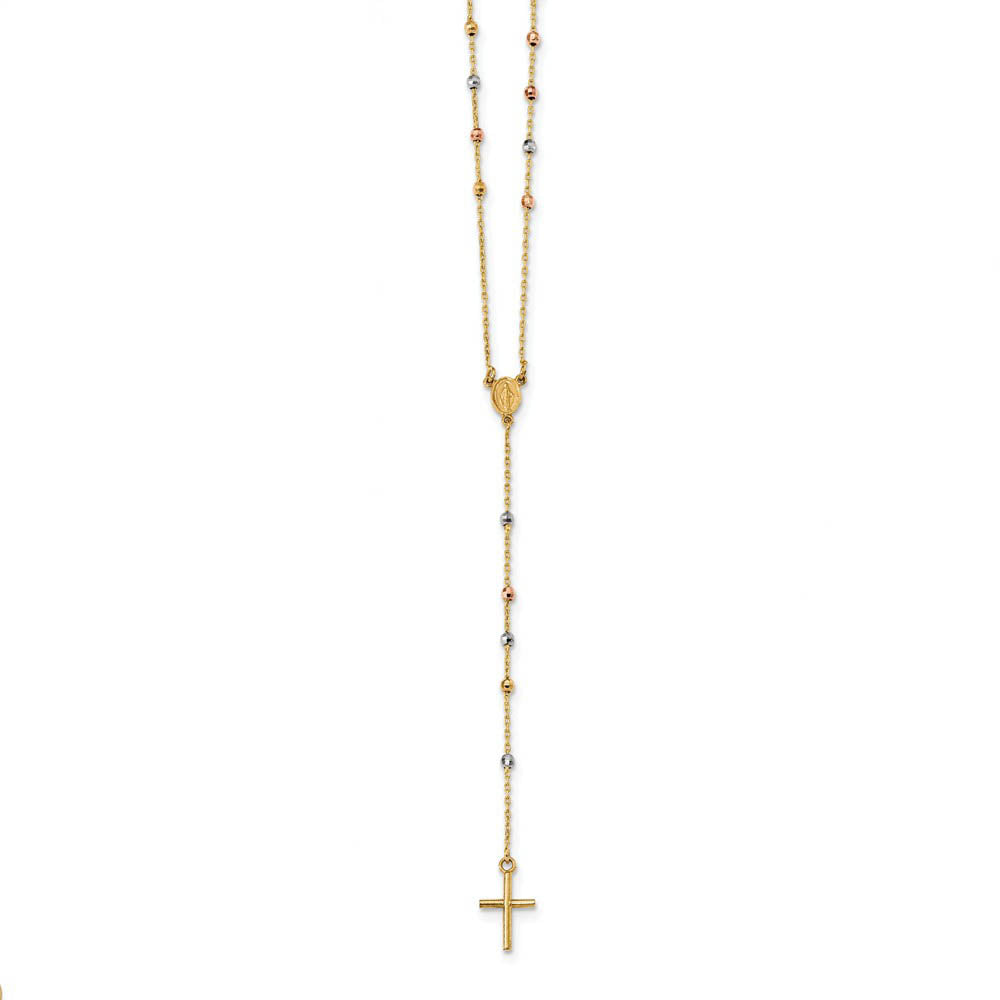 14k Tri-Color Gold Slip-On Miraculous & Cross Rosary Necklace, 24 Inch, Item N14186 by The Black Bow Jewelry Co.